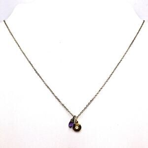 Vintage Signed LA Gold Tone Rhinestone Amethyst Glass Crystal Pendant Necklace